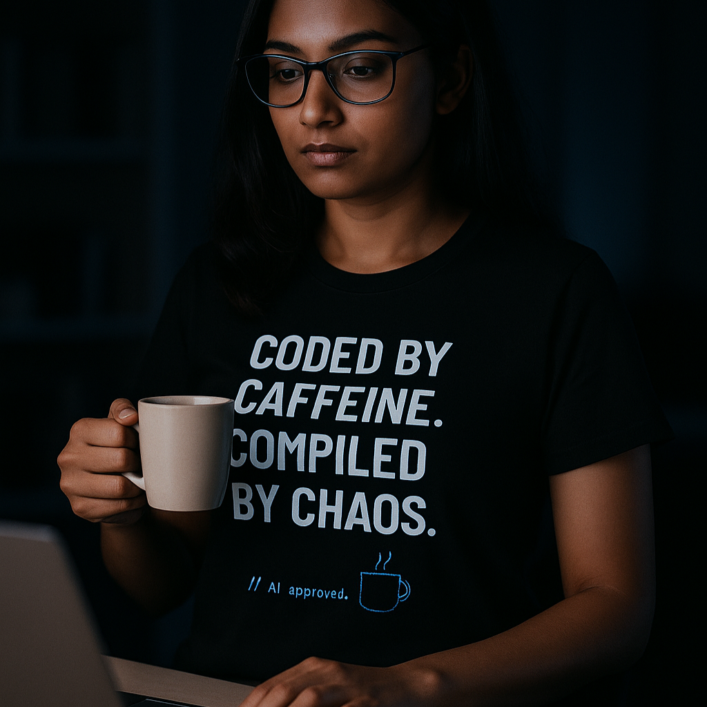 Coded by Caffeine, Compiled by Chaos T-Shirt for Programmer T-shirt