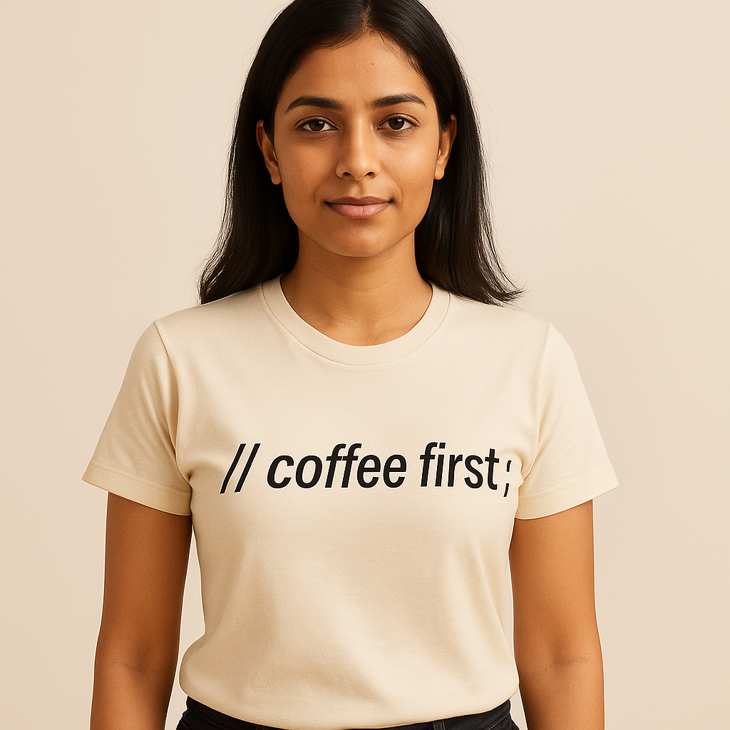// coffee first; — Dev Fuel T-Shirt for Programmers