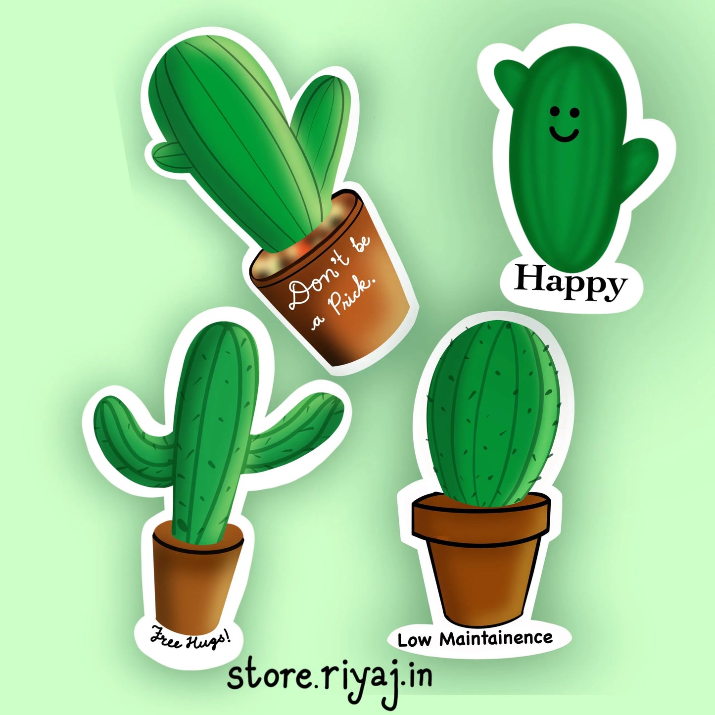 Pack of 4 Cactus stickers for Plant Parents!