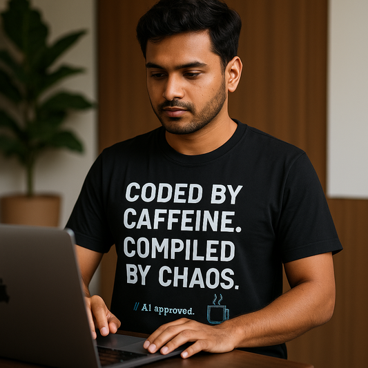 Coded by Caffeine, Compiled by Chaos T-Shirt for Programmer T-shirt